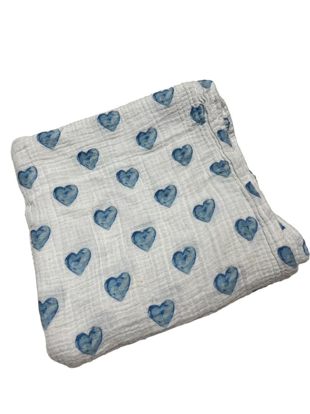 Bebe Au Lait Blue Watercolor Heart Muslin Swaddle Baby Blanket Pure & Simple